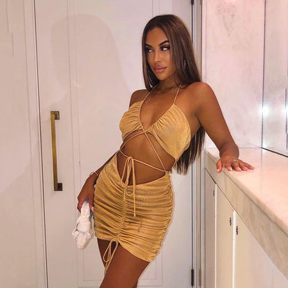 Autumn Bright Silk Dress Sexy Hot Girl Halter Halter