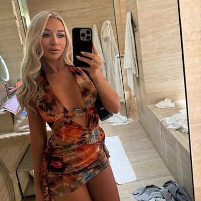 Summer New Personalized Trendy Low-cut V-neck Sexy Halter Dress