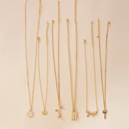 fashion jewelry Multi-layer Creative Simple Lock Rose Pendant Necklace Suit