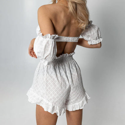 Pajamas Women's Plaid Design Off-shoulder Two-piece Set