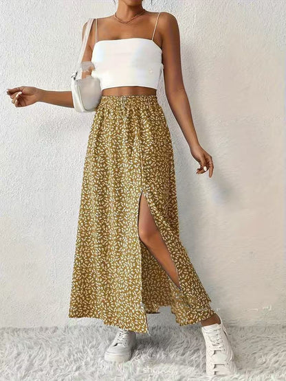 Women's Fashionable With Side-slit Printed Skirt