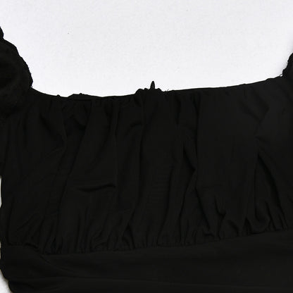 Mesh cutout princess sleeve slim bodysuit