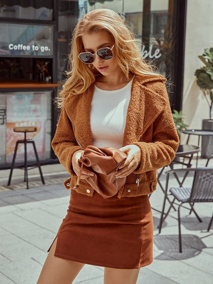 European And American Plush Lapel Fashionable Coat Women
