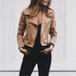 European And American Solid Color Women's Lapel Diagonal Zipper Short Jacket