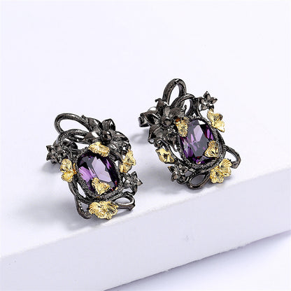 Retro Light Luxury Amethyst Earrings Women