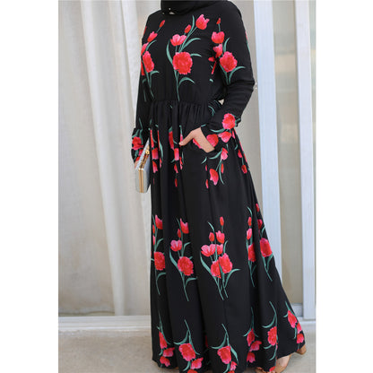 Fashion Rose Print Robe Dubai Dress