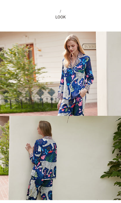 High-grade Ice Silk Long Sleeve Pajamas Homewear Suit