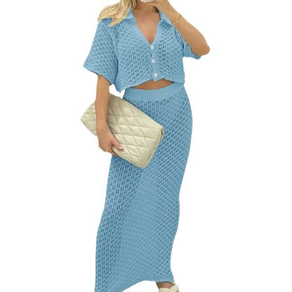 Women's Hollow Short Sleeve Beach Knitting Suit
