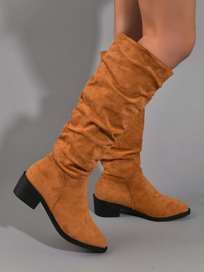 New Fashion Pointed Thick Heel Sleeve Suede High Leg Boot