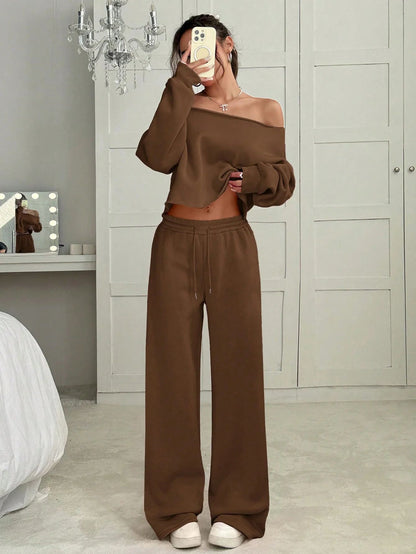 Autumn And Winter Casual Loose Round Neck Long-sleeved Sweater Trousers Suit