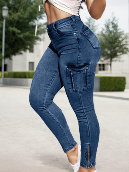 Multi-pocket High-stretch Mid-rise Zipper-hem Skinny Pencil Pants, Urban Style Women's Jeans And Clothing Cargo Jeans Amazon Don't Sell