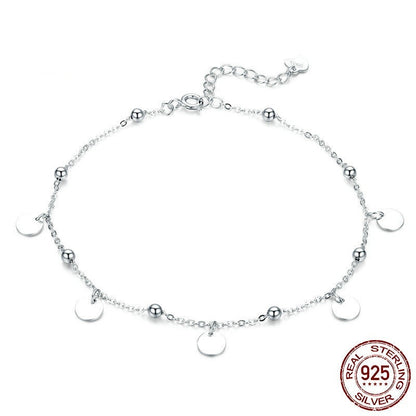 Round S925 Sterling Silver Fashion White Gold Plated Silver Anklet