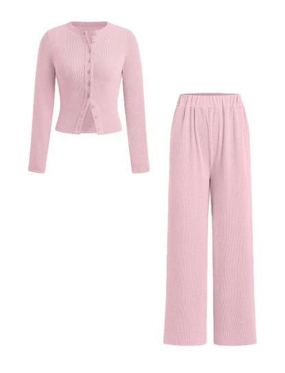 Casual Slim-fit Buttoned Long Sleeve Wide Leg Pants Suit