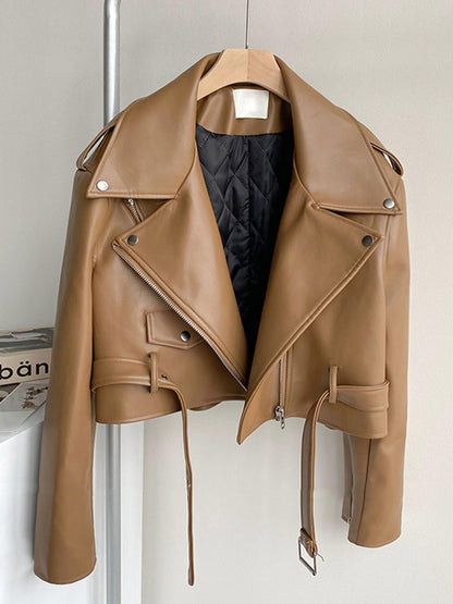 Fashion Brown Motorcycle Leather Coat Women