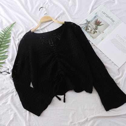 Loose Knit Sweater Short Sweater Women Long-sleeved Mesh