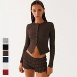 New Solid Color Slim-fit High-grade Long Button Cardigan Top