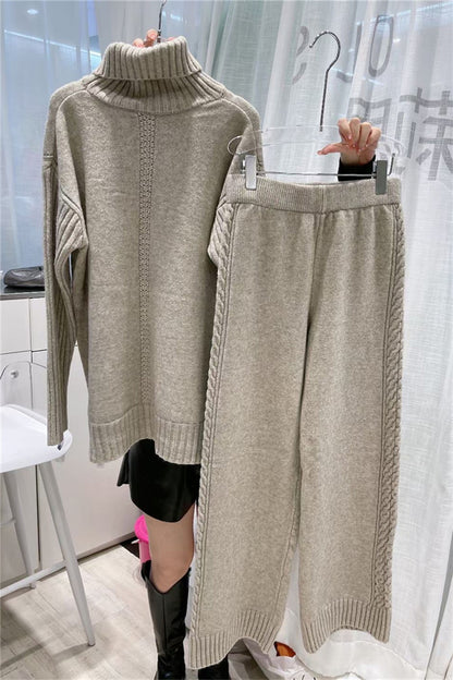 Turtleneck Pullover Thickened Knitting Sweater Casual Fashion Set
