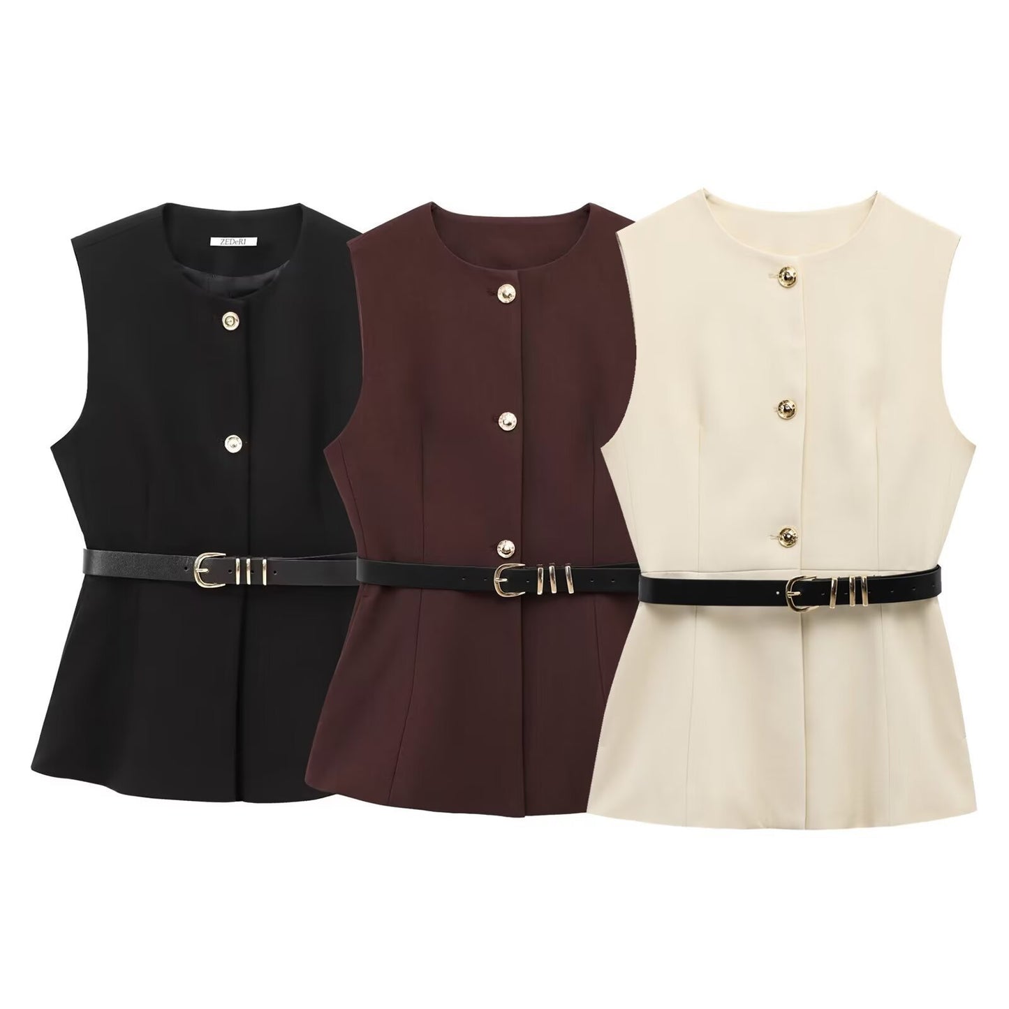 Belt Simple Sleeveless Shirt Bandage Dress Waist-tight Vest