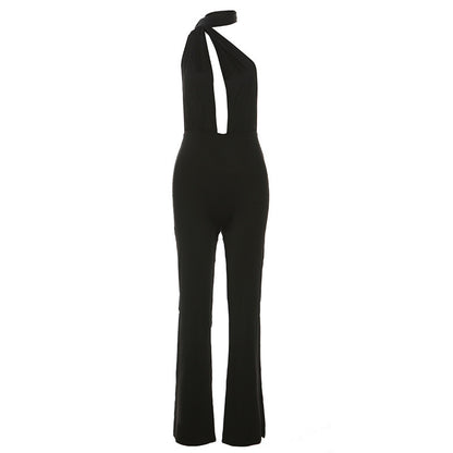 European And American Fall Women's Clothing Halter Cut-out Backless Slim Fit Skinny Jumpsuit