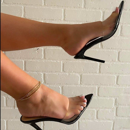 Thin High Heeled Pointed Sequin Sandals For Women