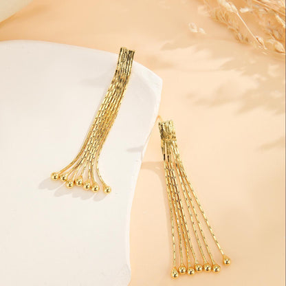 2pcs Fashionable Modern  Thin Chain Earrings, Gold Bead Tassel Earrings, Suitable For Women's Daily Party Wear, Birthday Gifts