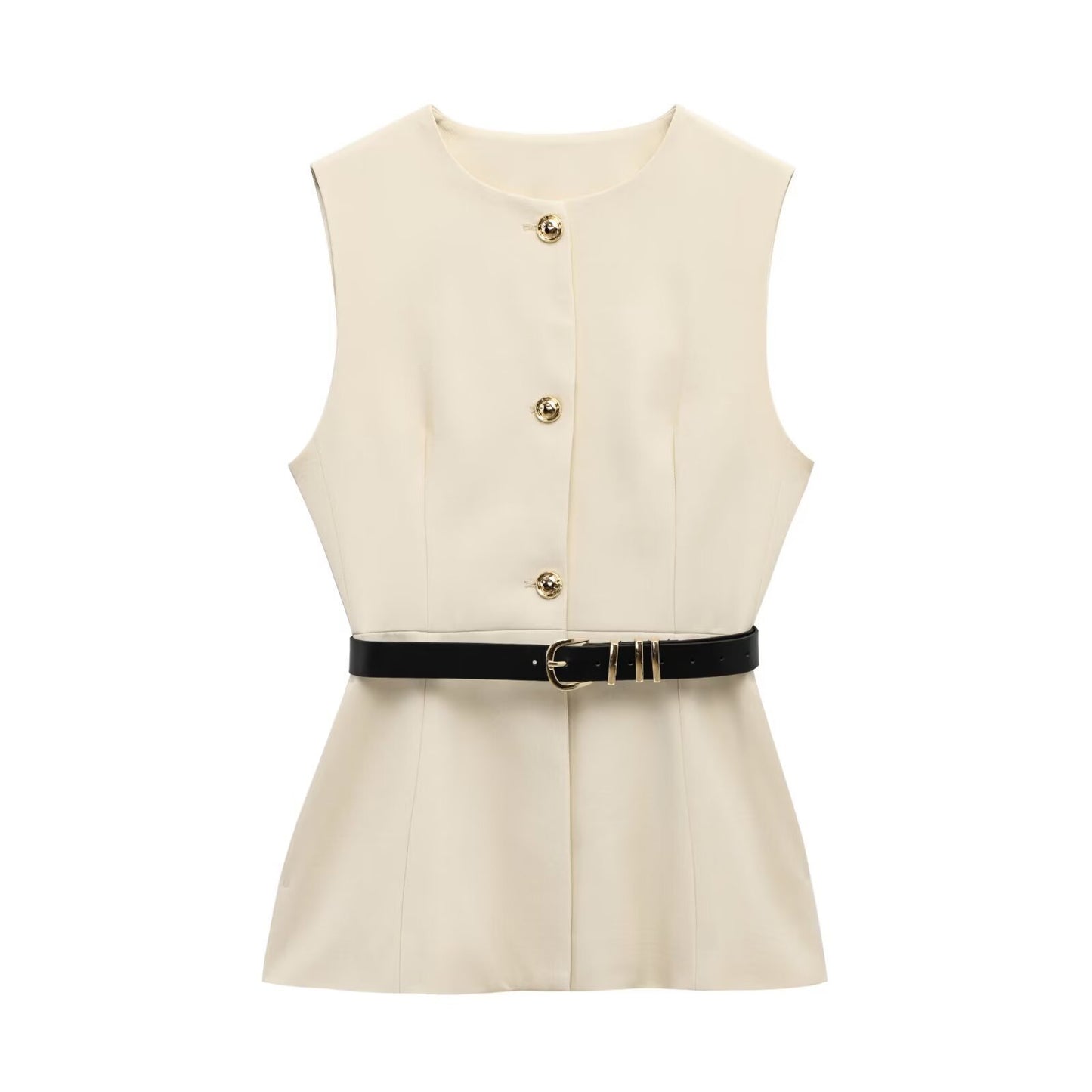Belt Simple Sleeveless Shirt Bandage Dress Waist-tight Vest