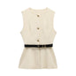 Belt Simple Sleeveless Shirt Bandage Dress Waist-tight Vest