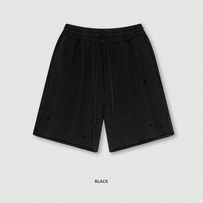 Washed Waxed Over-the-knee Shorts Men's Fifth Pants