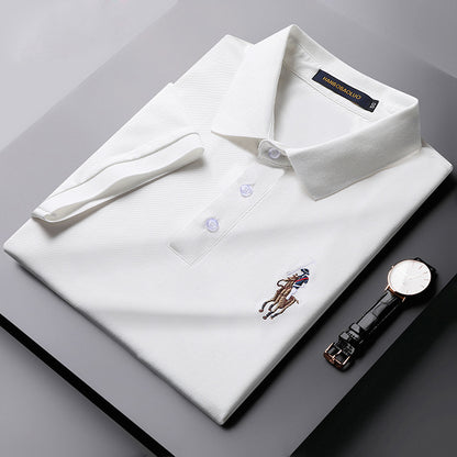 Cotton Embroidered Lapel Stretch Short-sleeved T-shirt