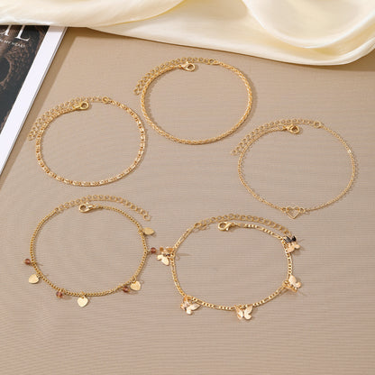 Butterfly Summer Beach Style Anklet Five-piece Set