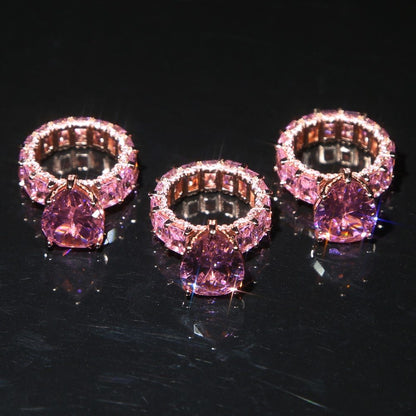 Luxury Fashion Iced Out Bling Water Drop Pinky Baguette Finger Rings For Girls Women Charm Engagement Jewelry Gifts