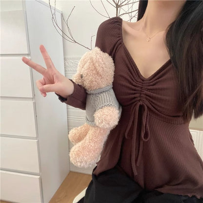 Plus Size Fat Girl Slimming Belly Covering Off-shoulder Long-sleeve T-shirt Top For Women