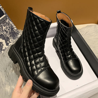 Children's Boots Short Tube Side Zipper Net Red Rhombus Fashion