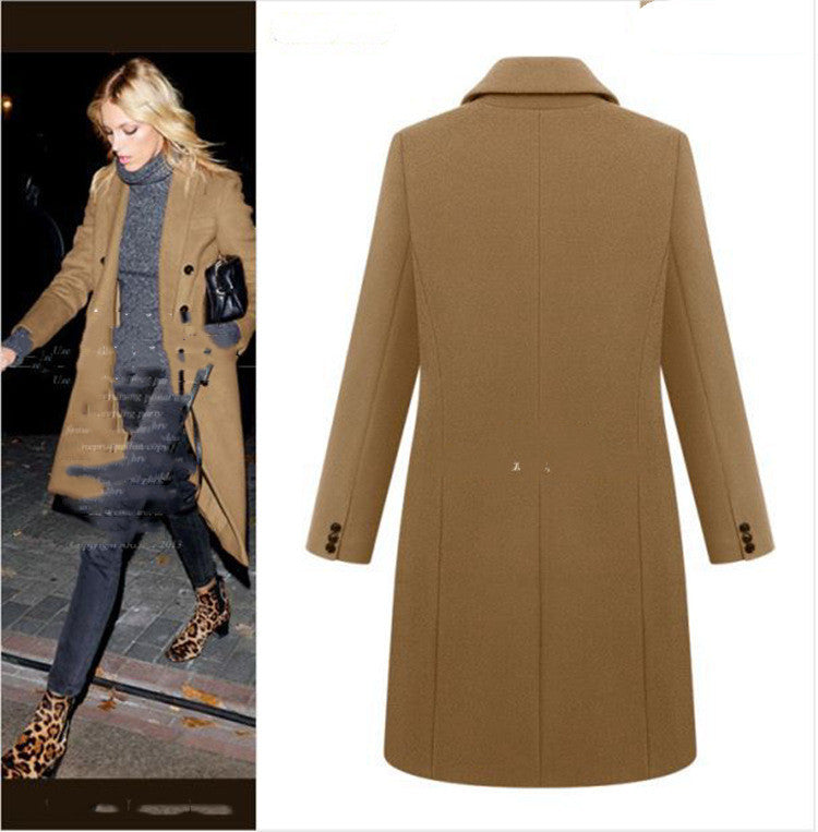 Medium length large woolen overcoat for women