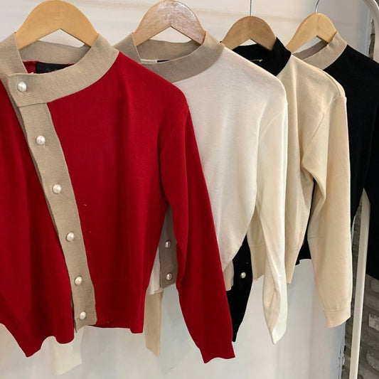 Colorblock Striped Sweater Cardigan Short Coat Women