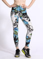 Women Color Brushed Rose Flower Print Leggings