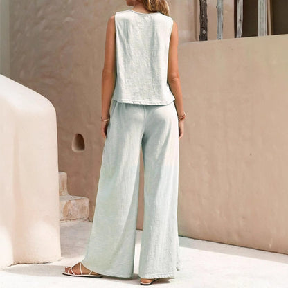 Women's Solid Color Vest Top And Casual Wide Leg Pants Two-piece Set