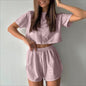 2pcs Casual Hollow Suit With Short-sleeved Crop Top And Elastic Slit Shorts Summer Fashion Sport Clothing For Women