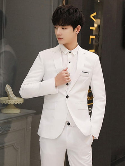 Two-piece Solid Color Slim-fit Coat Suit Pants