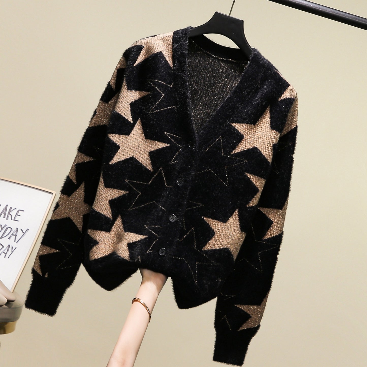 Knitted Cardigan Women's Short Small Five-pointed Star Sweater Mink Velvet