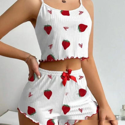 Summer Suspender Elastic Shorts Pajamas Women's Suit