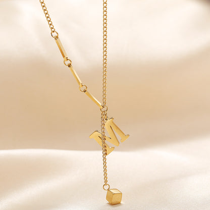 Simple M Shaped Small Square Pendant Necklace Womens Titanium Steel