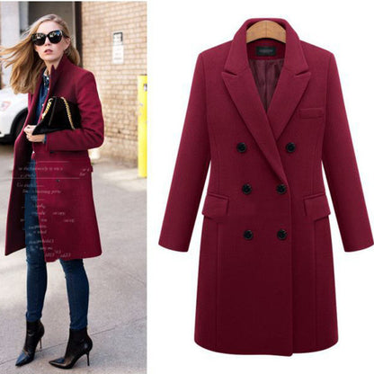 Medium length large woolen overcoat for women