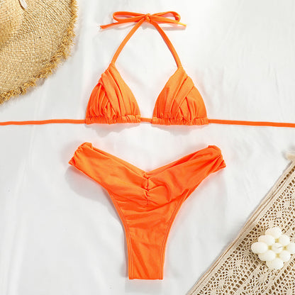 Women's Swimsuit Suit Solid Color Pleated Bikini