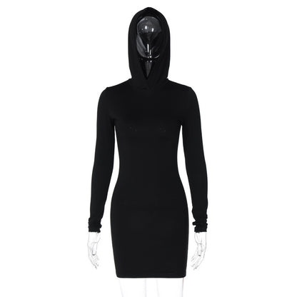 Short Skirt Women's Solid Color Long Sleeve Hooded Dress