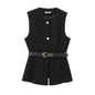 Belt Simple Sleeveless Shirt Bandage Dress Waist-tight Vest