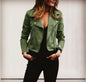 European And American Solid Color Women's Lapel Diagonal Zipper Short Jacket