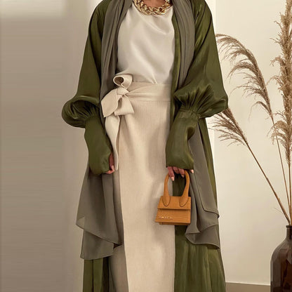 Dubai Arab Satin Cardigan Gown