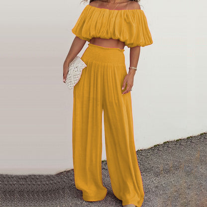 Women's Fashion Off-shoulder Wide-leg Pants Two-piece Set