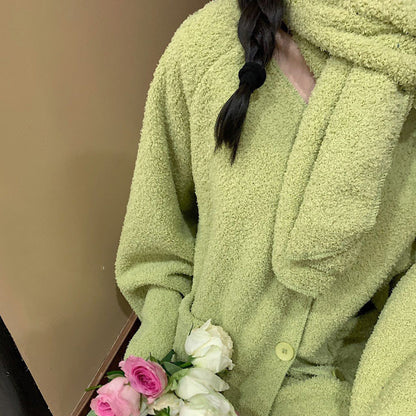 Ladies Thickened Fleece Warm Homewear Pajamas Set